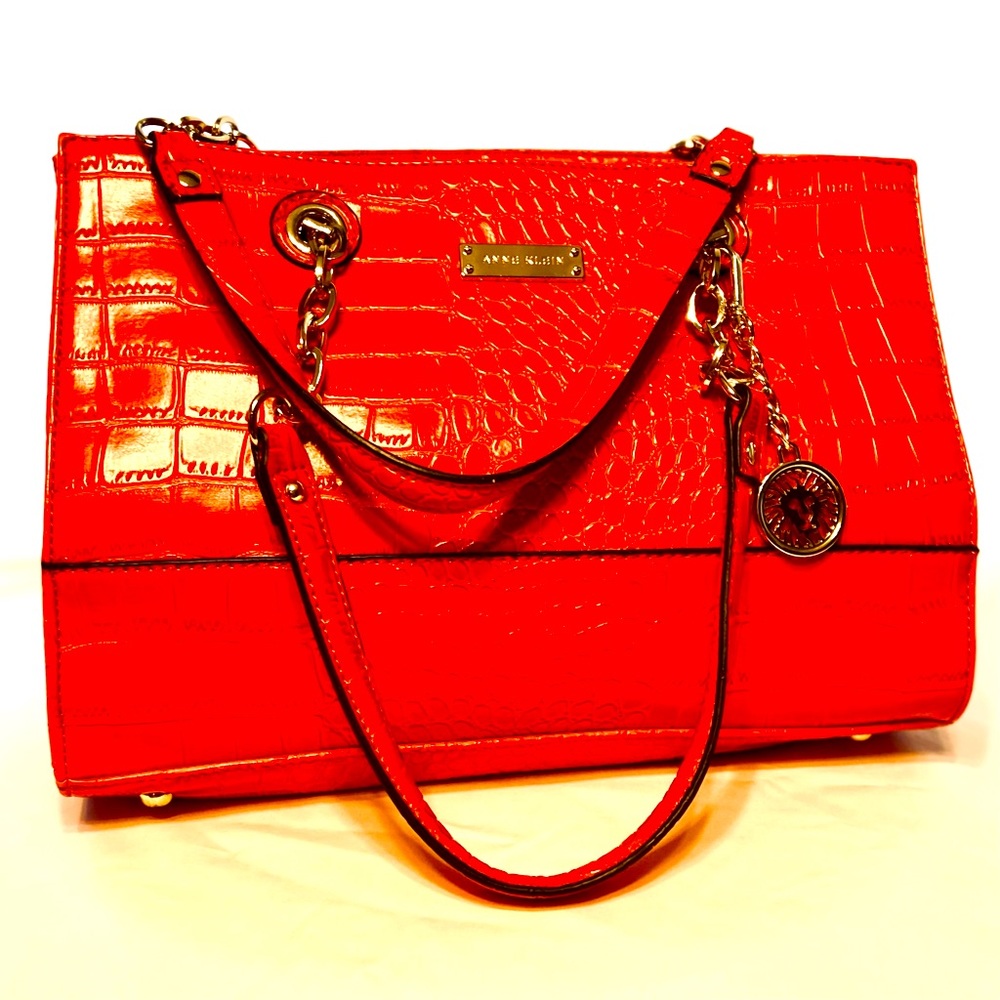Anne Klein Shoulder Bag Purse Red Crocodile Embossing